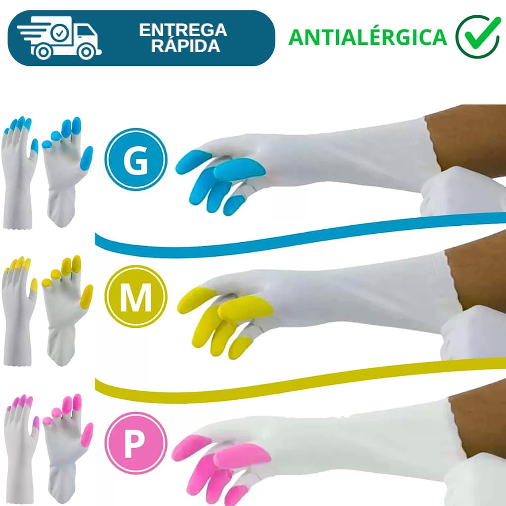 Luva Antialérgica Limpeza Pesada Grossa Reforçada Lavar Louça Household Silk Touch Super Safety