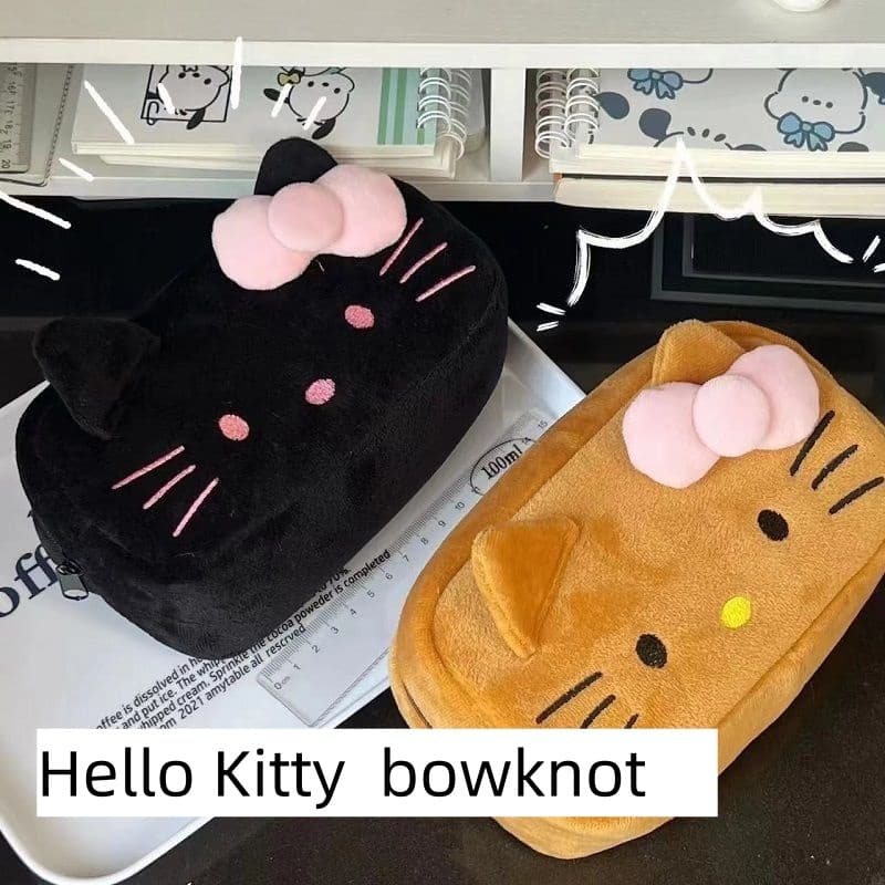 HelloKitty Bolsa De Caneta De Pelúcia Anime Figura Menina Estojo De Lápis De Desenho Animado Armazenamento De Papelaria Para Estudantes De Grande Capacidade