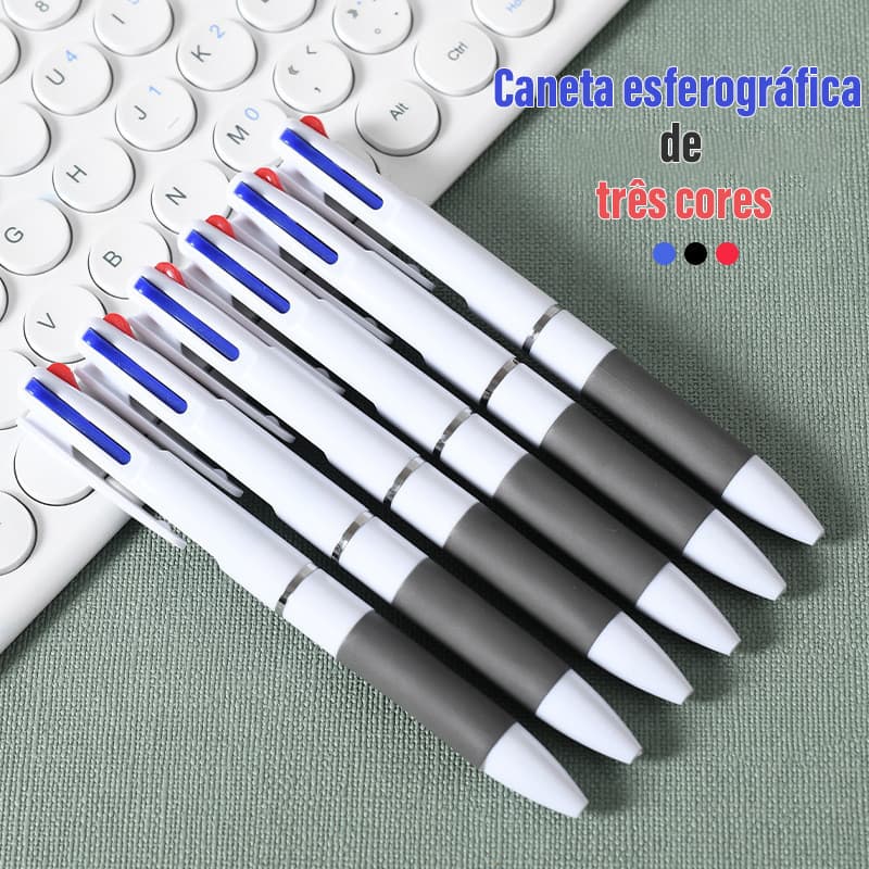 Caneta esferográfica 3 cores criativa Caneta esferográfica Tipo Push simples Estilo Push-Style Student Stationery