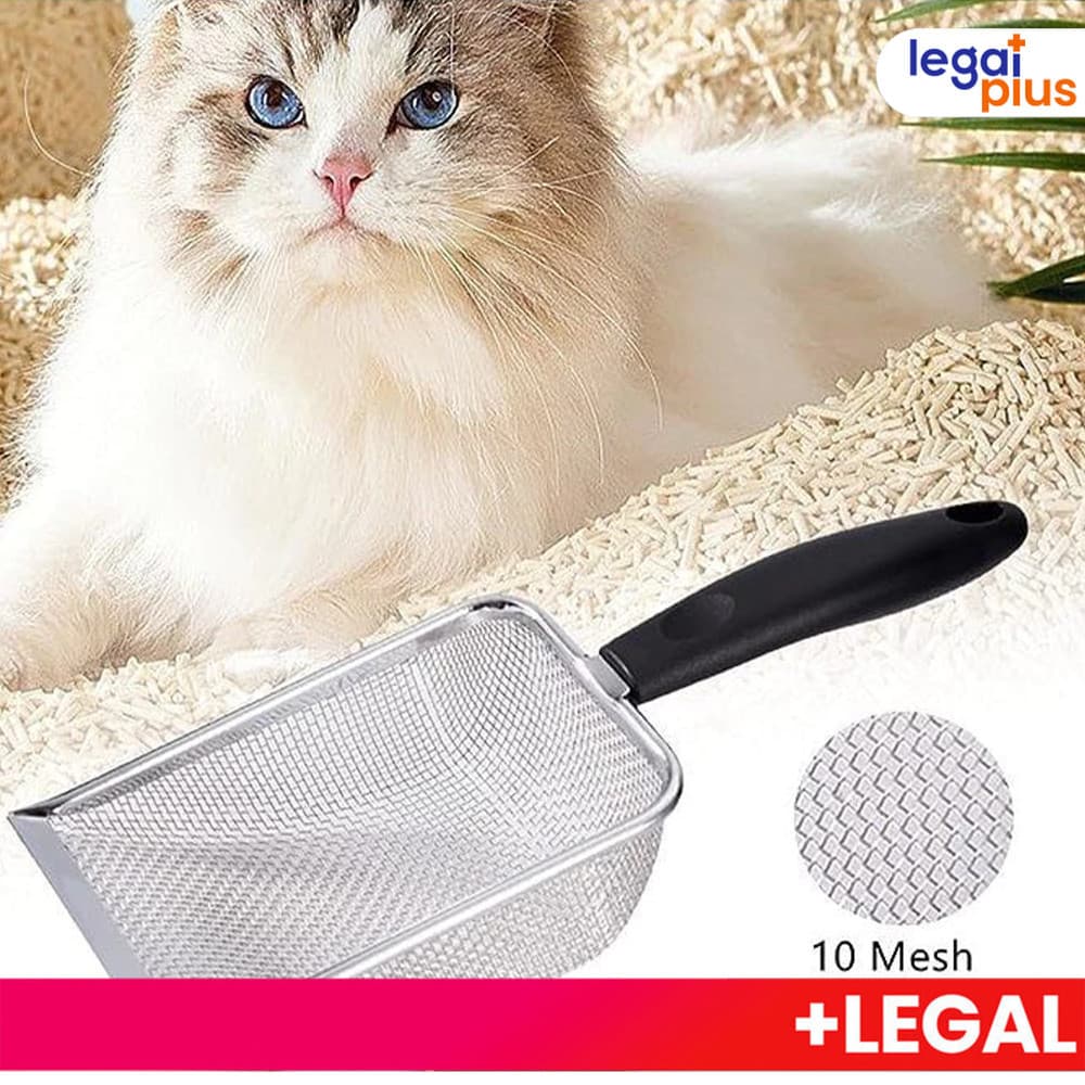 Pá para Areia de Gatos com Peneira Coletora em Aço Inoxidável Resistente e Durável