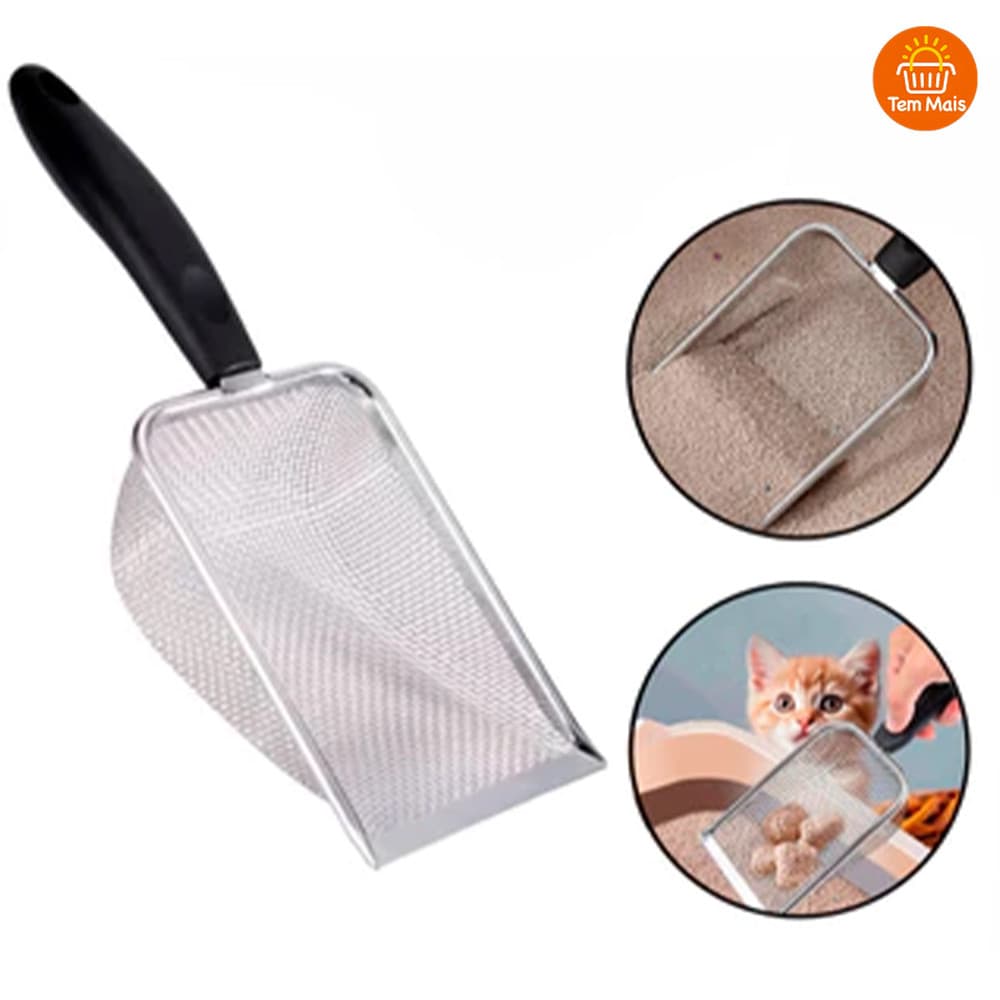 Coletor de Areia para Gatos com Pá Peneira em Aço Inoxidável Fácil de Limpar