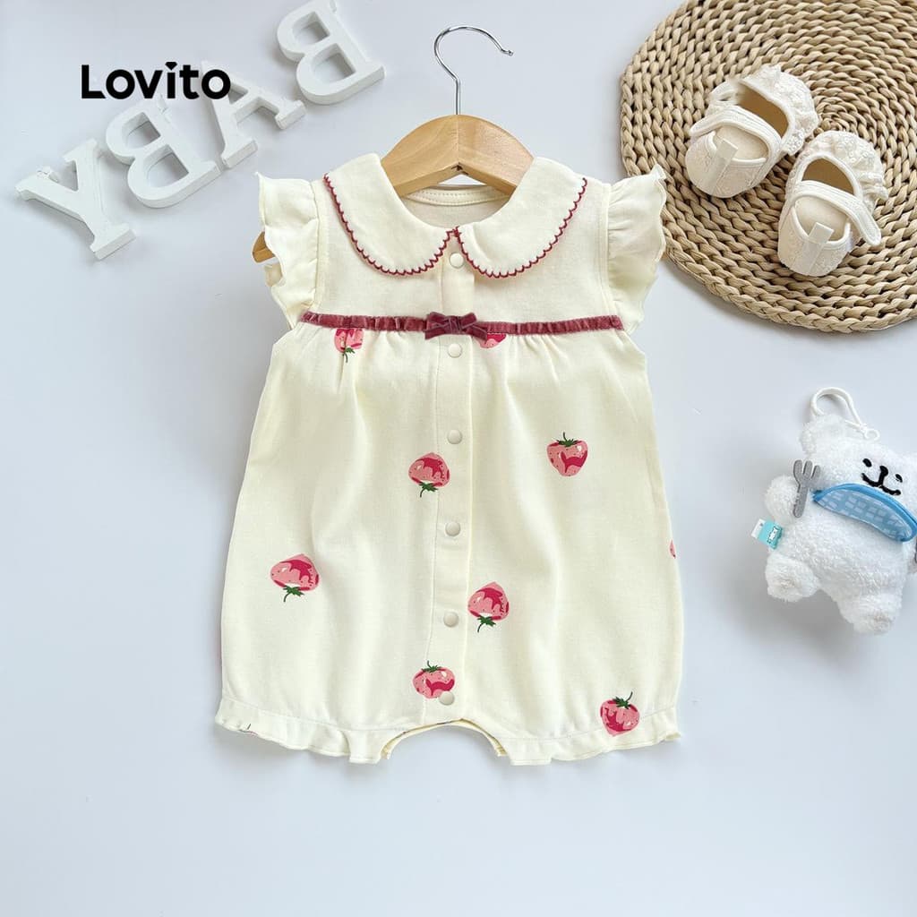 Lovito Macacão elegante com estampa de laço de frutas e vegetais e botões na frente para bebê LNA94023