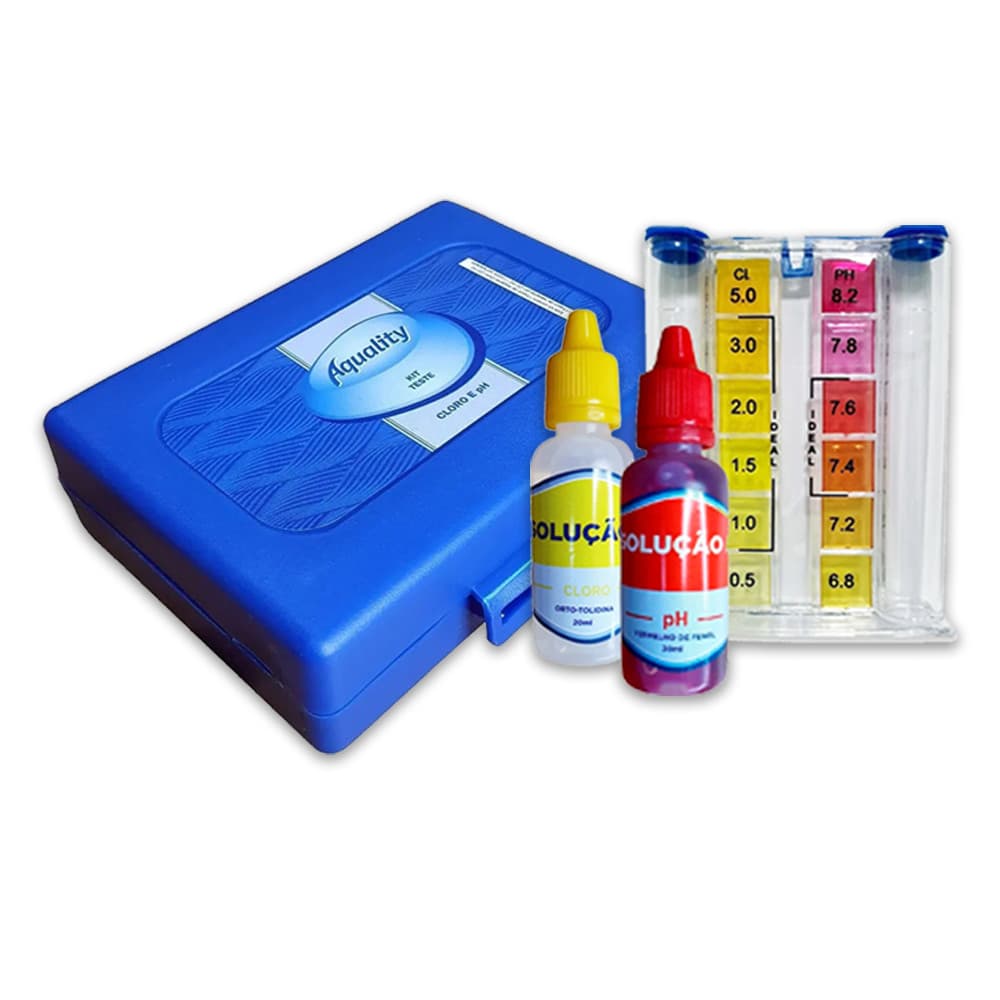 Kit Teste Ph e Cloro Estojo Medidor Análise Reagentes Para Piscinas Aquality