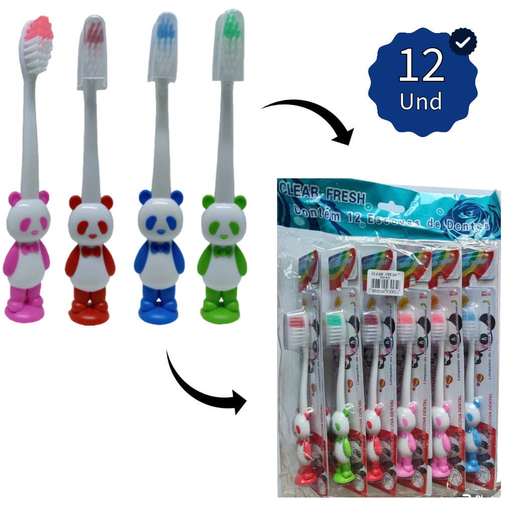 Kit 12 Escova Infantil Ursinho – Divertida, Eficiente e Segura! 🐻