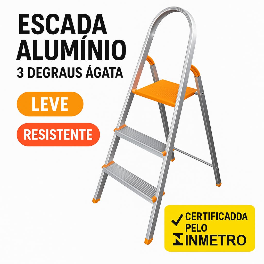Escada Alumínio 3 e 4 Degraus Ágata Residencial Doméstica Leve Resistente Antiderrapante