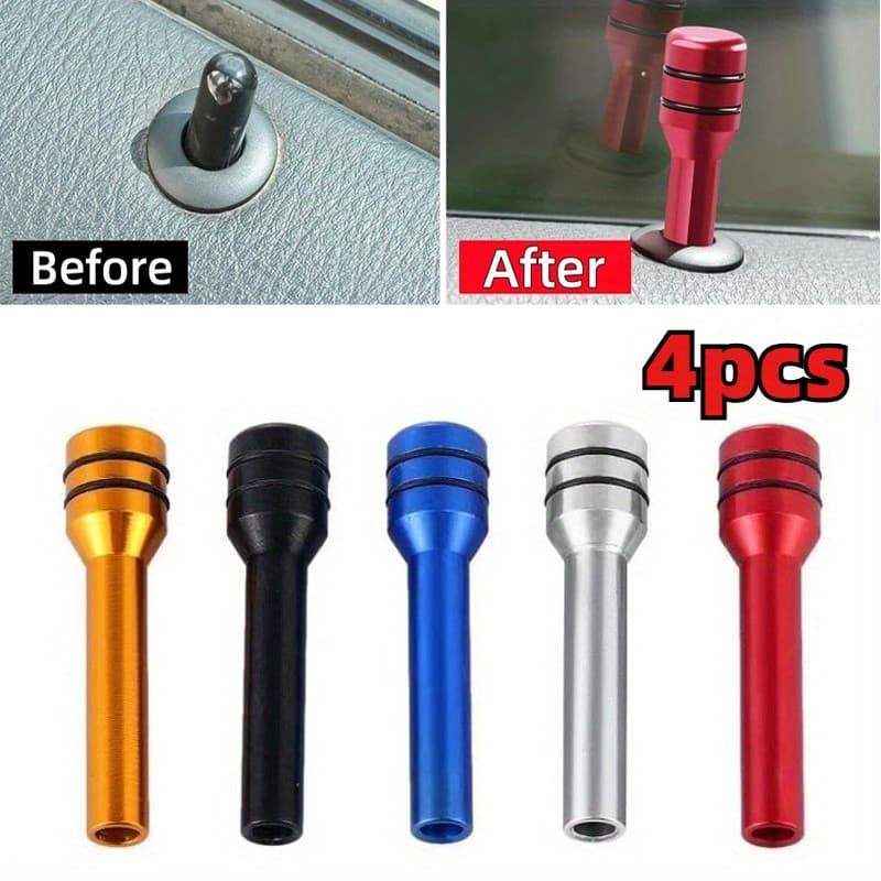 4pc Universal Aluminum Universal Aluminum Pinos de fechadura de porta Interior para carros Acessórios para carros Acessórios para carros Puxador da porta do carro / pino da fechadura da porta de segurança / botão da fechadura da porta do carro / botão de
