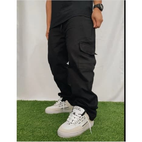 Calça Cargo jeans e sarja Larga e jogger Masculina Skate 6 Bolsos Fechamento Cordão unisex 2025