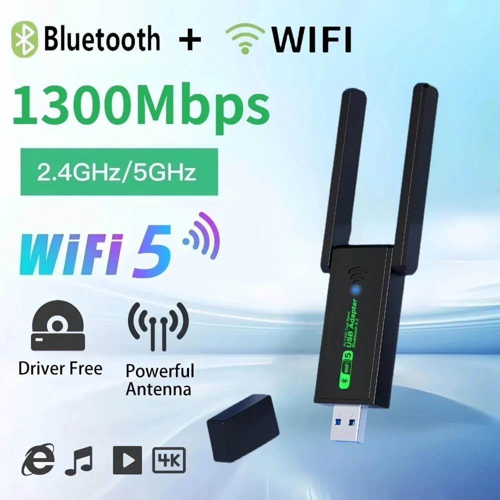 Adaptador WiFi Bluetooth 1300Mbps USB 3.0 Sinal Aprimorado 2.4G 5GHz Antena Wi-Fi Dual Band 802.11ac Mini Receptor De Placa De Rede De Computador Sem Fio [Estoque Pronto]