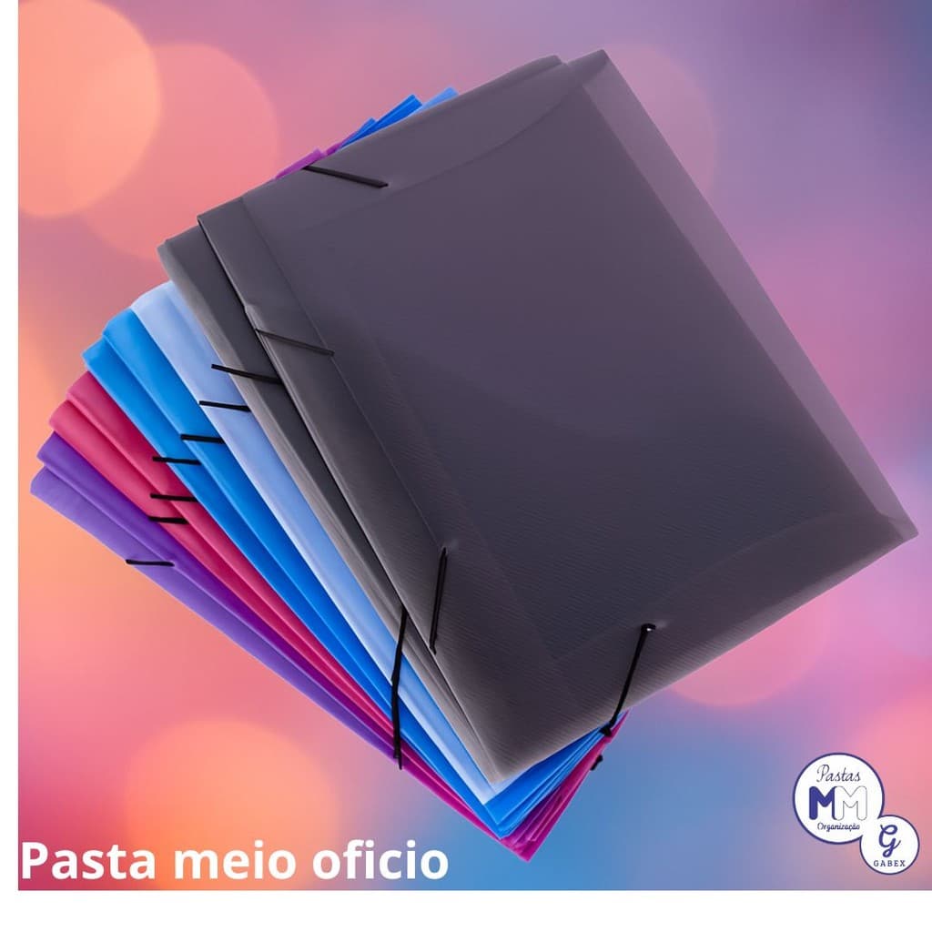 MEIA PASTA OFICIO TRANSPARENTE (MINI) - Montada - Kit c/ 5 unidades