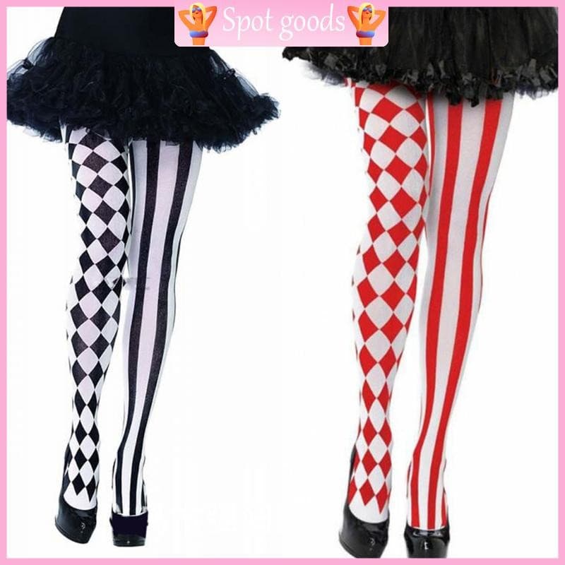 vava Halloween Feminino Festa Cosplay Meia-Calça Xadrez Diamante Listrado Impresso Comprimento Total Collants Palhaço Tr