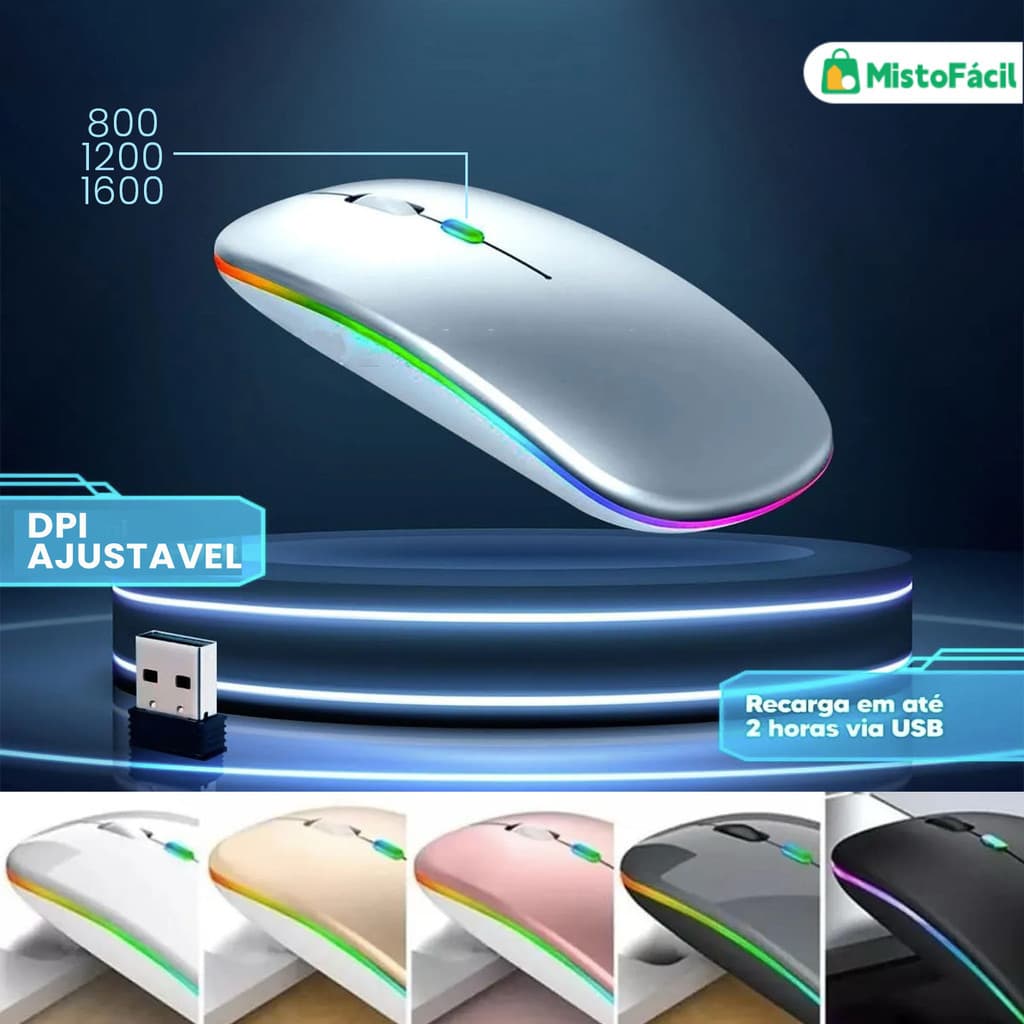 Recarregável sem fio LED RGB Click Silent 2.4 GHz Jogo ergonômico para jogar escritório doméstico