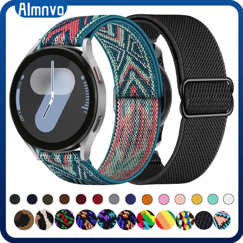 Pulseira De 20/22mm Nailon Elastic Para Relogios Smartwatch Samsung Galaxy Watch 7 Fe 6 5 4/Huawei GT/Amazfit Bip/Redmi