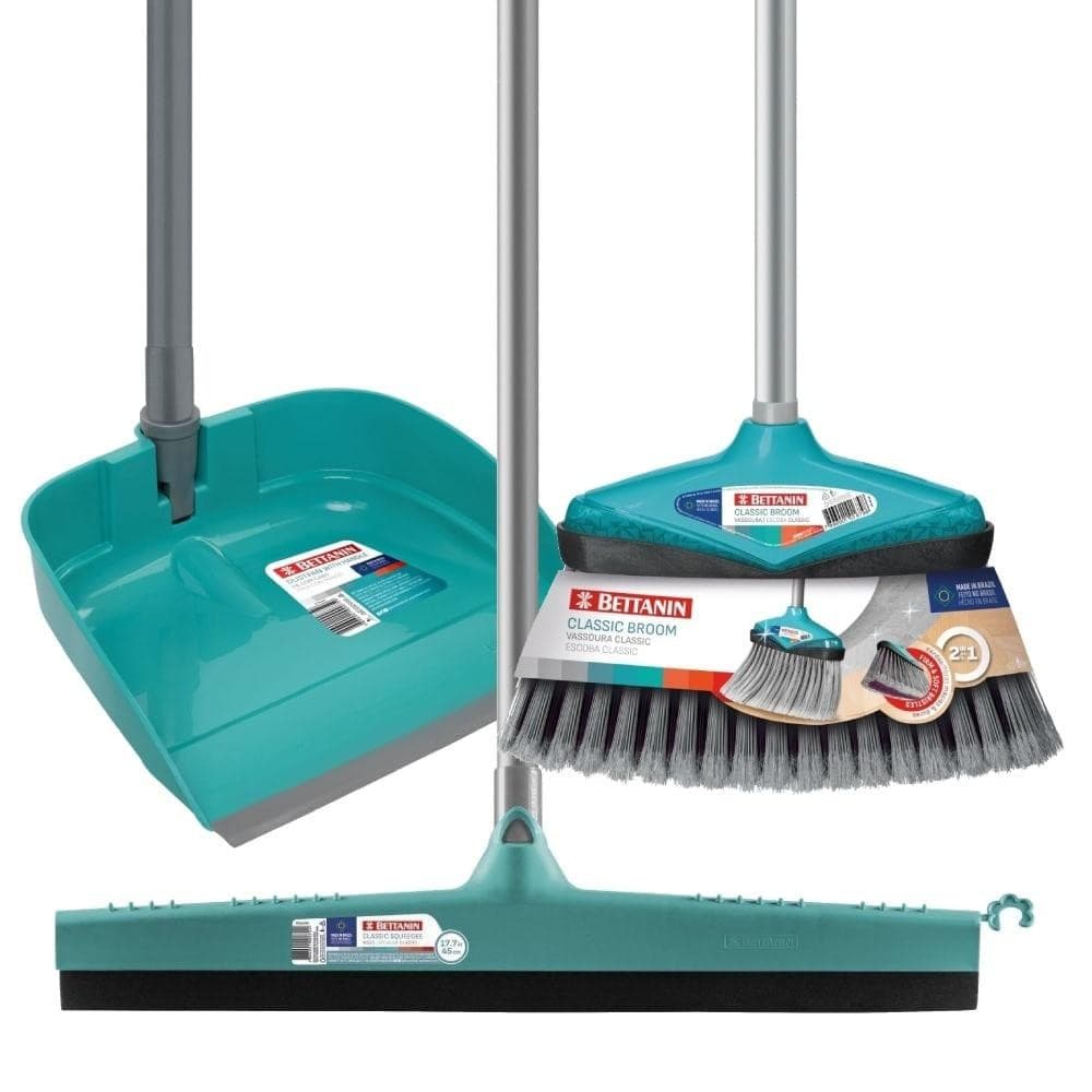 Kit Vassoura + Rodo 40cm + Pá Para Lixo Com Cabo Bettanin