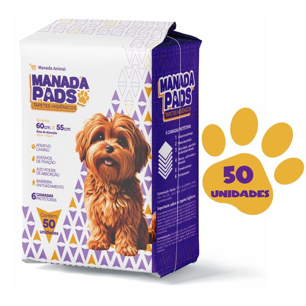 Tapete Higiênico Para Cães Manada Pads 55X60 50 Unidades Pet Envio Imediato Manada Animal