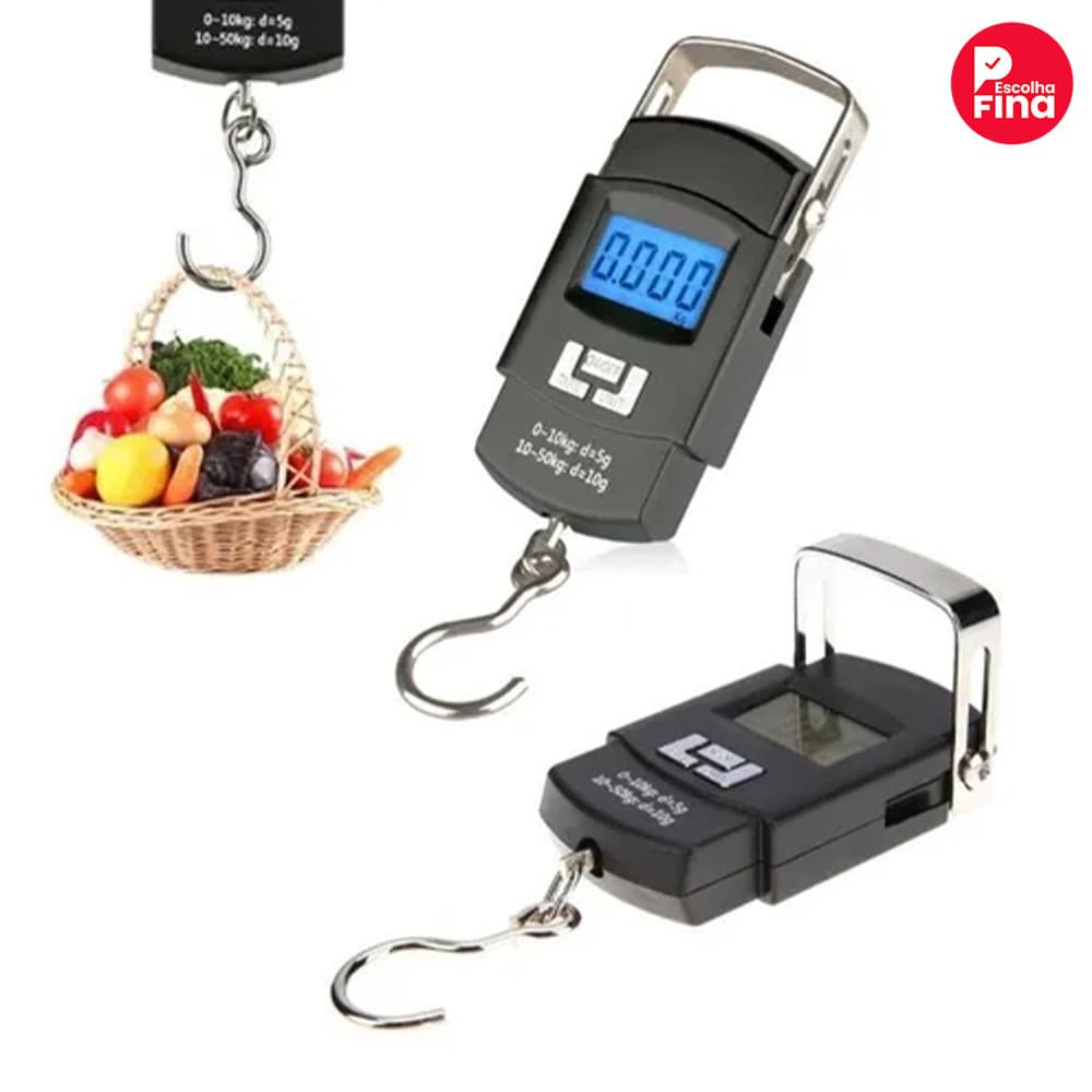 Balança Digital 50kg De Mão Profissional Bagagem Mala Pescaria Leve Prática Com Gancho