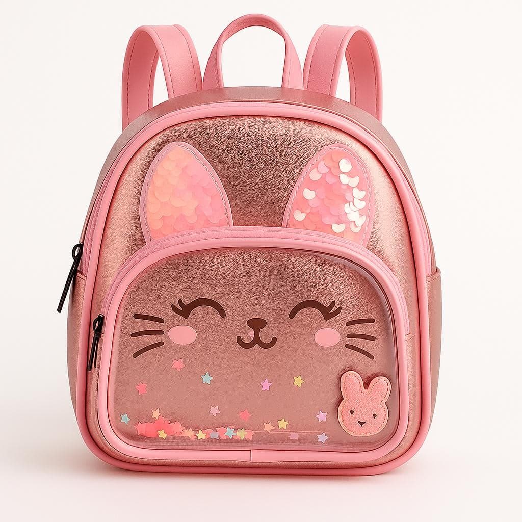 Mochila Infantil Gatinha Feminina com Lantejoulas Rosa Brilhante Para Meninas Presente Escola Passeio
