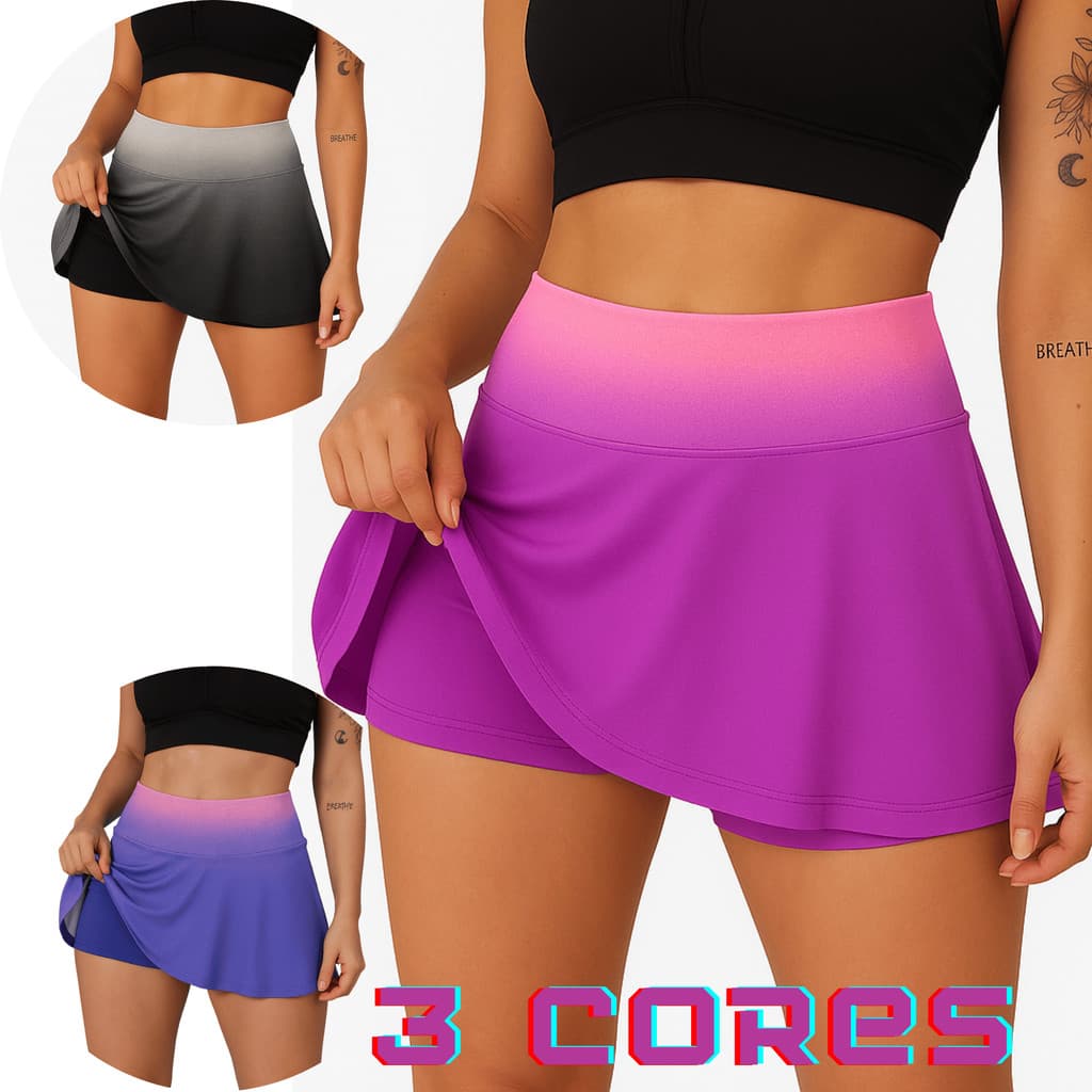 Short Saia Degrade Roupa Legging Feminina Fitness   Degradê Suplex