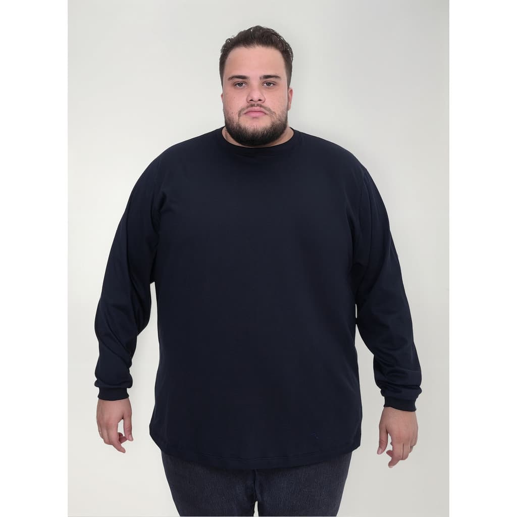 Camisa Camiseta Masculina Plus Size Manga Longa 100% Algodão