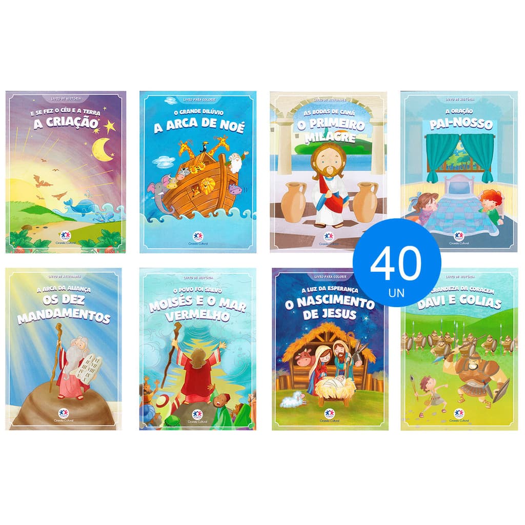 Kit 40 Livrinhos Histórias Bíblicas Lembrancinha Sacolinha de Aniversário Festa Escola Ciranda