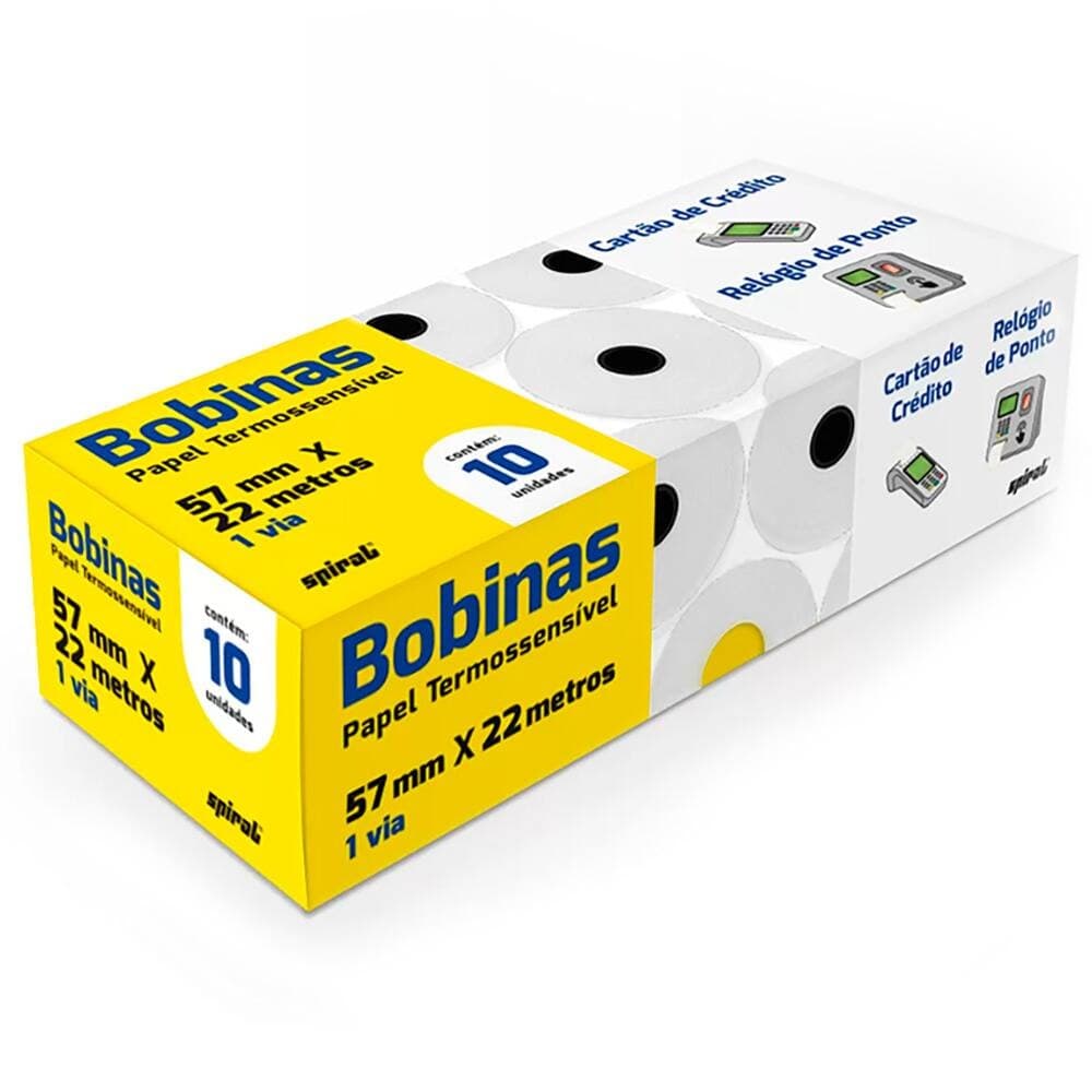 Bobina Térmica P/ Cartão De Crédito/Relógio De Ponto 57mmx22m Branco Spiral Caixa Com 10