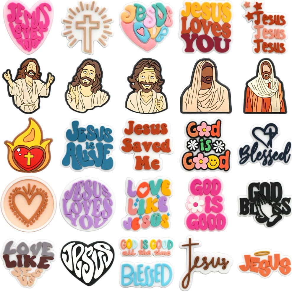 Série religiosa PVC com botões pingente alfinetes de acessórios de charme para sapatos decoração DIY