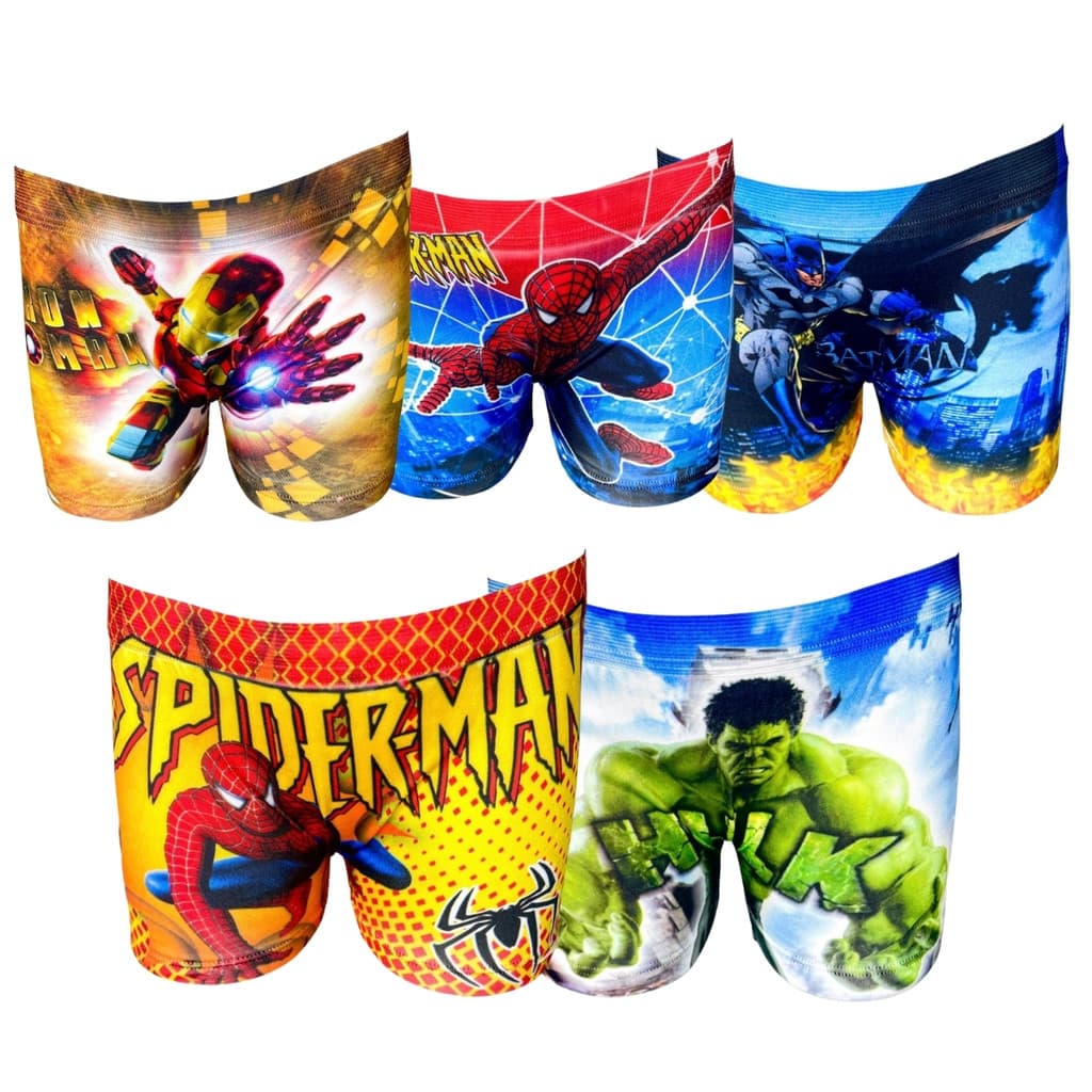 Kit 5 Cueca Infantil Box Boxer Menino Personagens Super Heróis