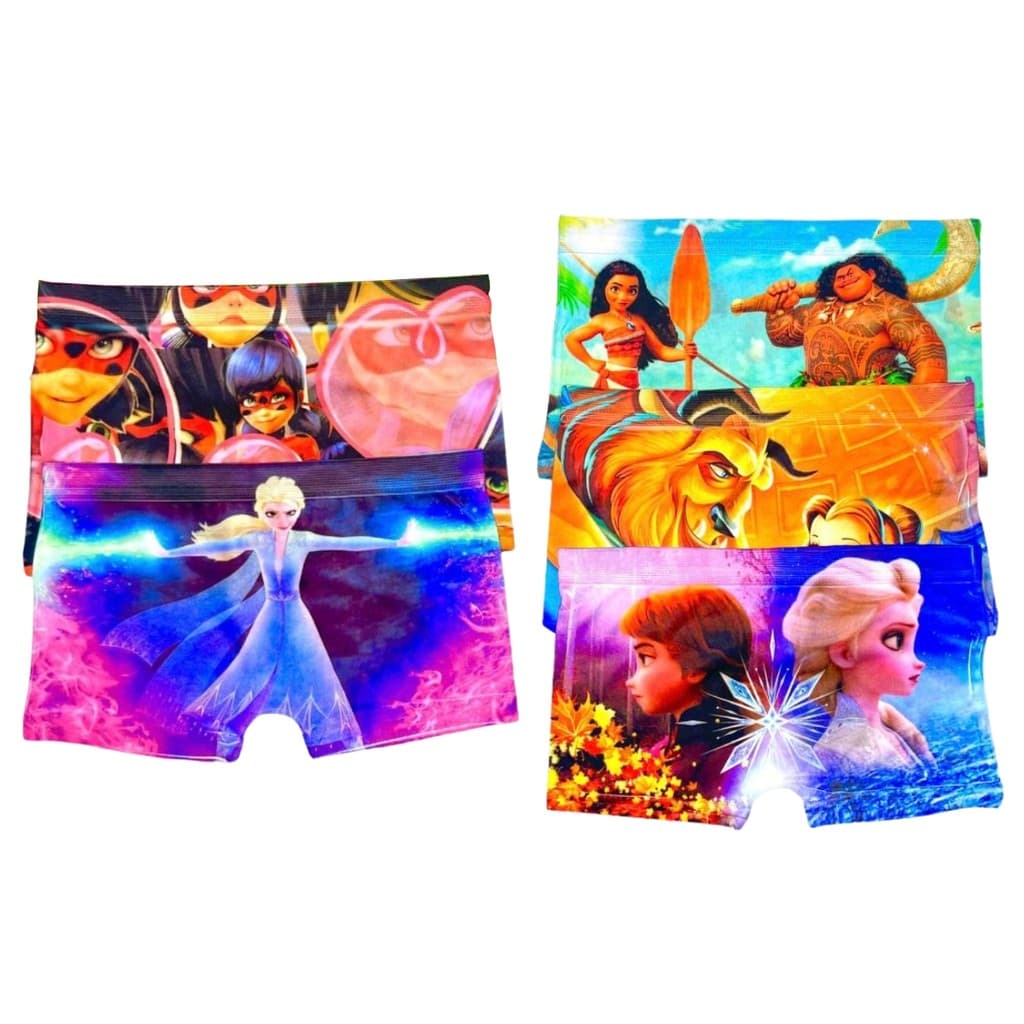 Kit 5 Calcinha Shortinho Infantil Feminina Boxer Menina Personagens Princesas