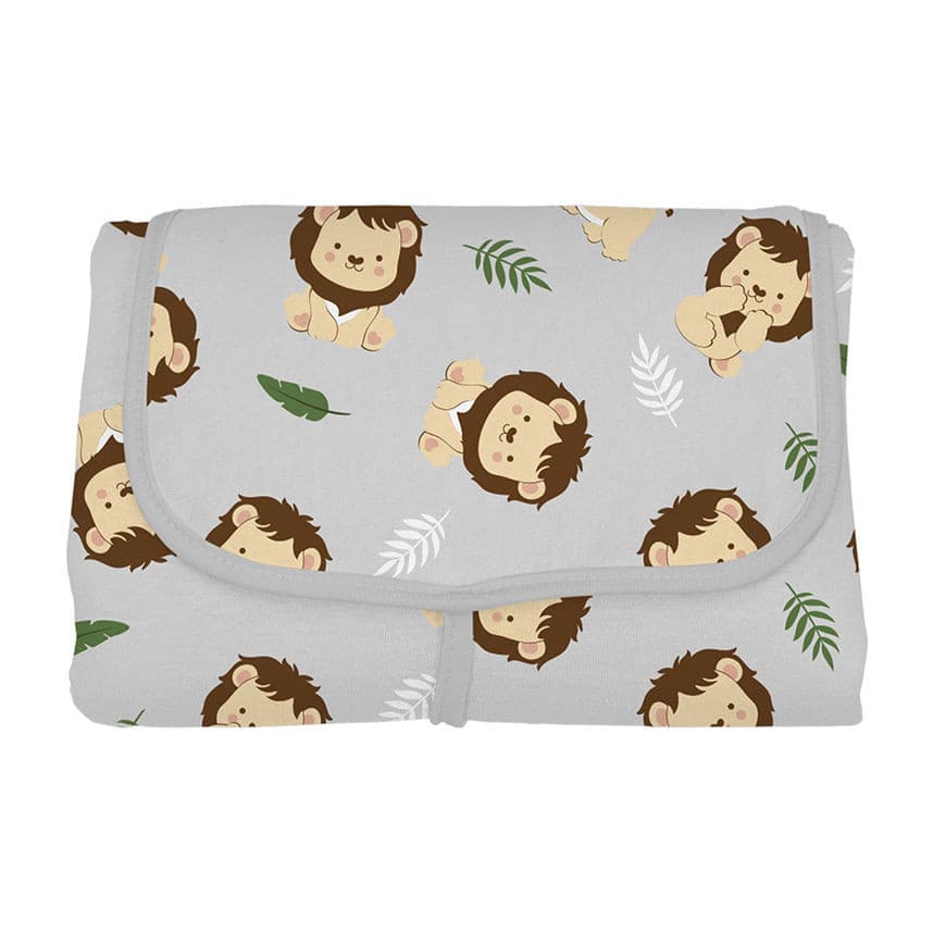 Trocador De Fraldas Portátil Estampa Leãozinho Cinza Incomfral