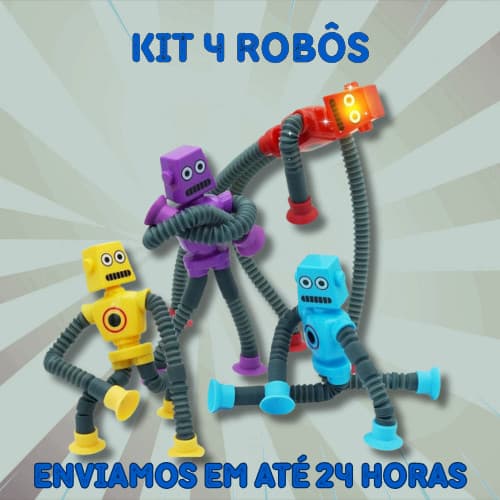 Kit com até 4 Robo Pop Tube Estica e Gruda Brinquedo Infantil Pop It Tud Com Luz Led com Ventosa