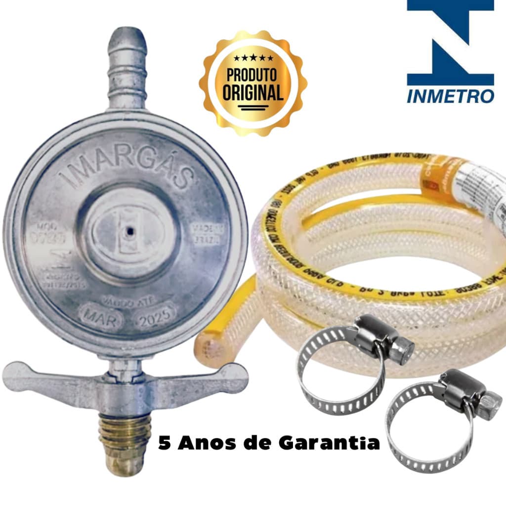 Kit Completo Registro De Gás De Cozinha Regulador com Mangueira e Abraçadeira