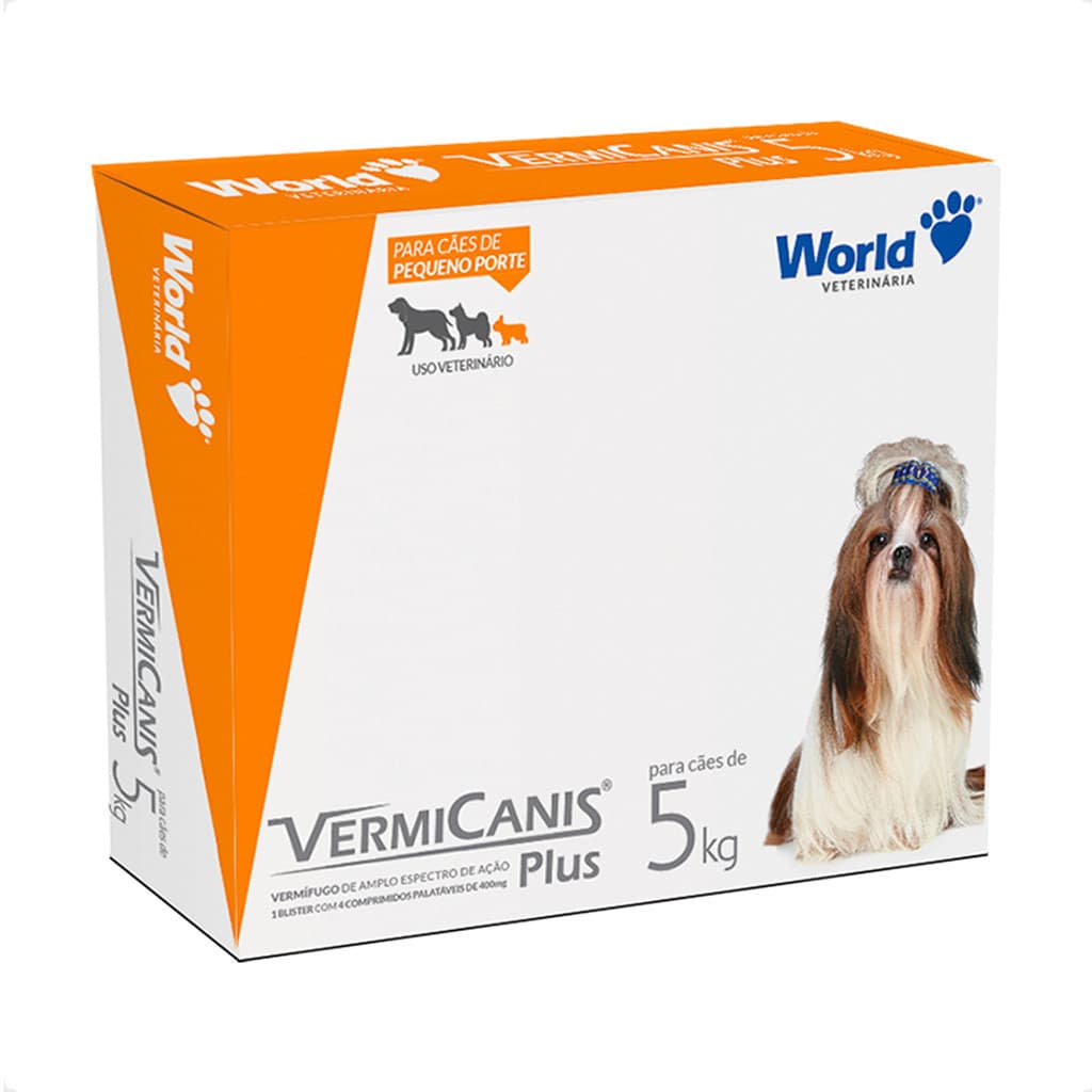 VermiCanis Plus Vermífugo World para Cães de 5Kg - 4 Comprimidos