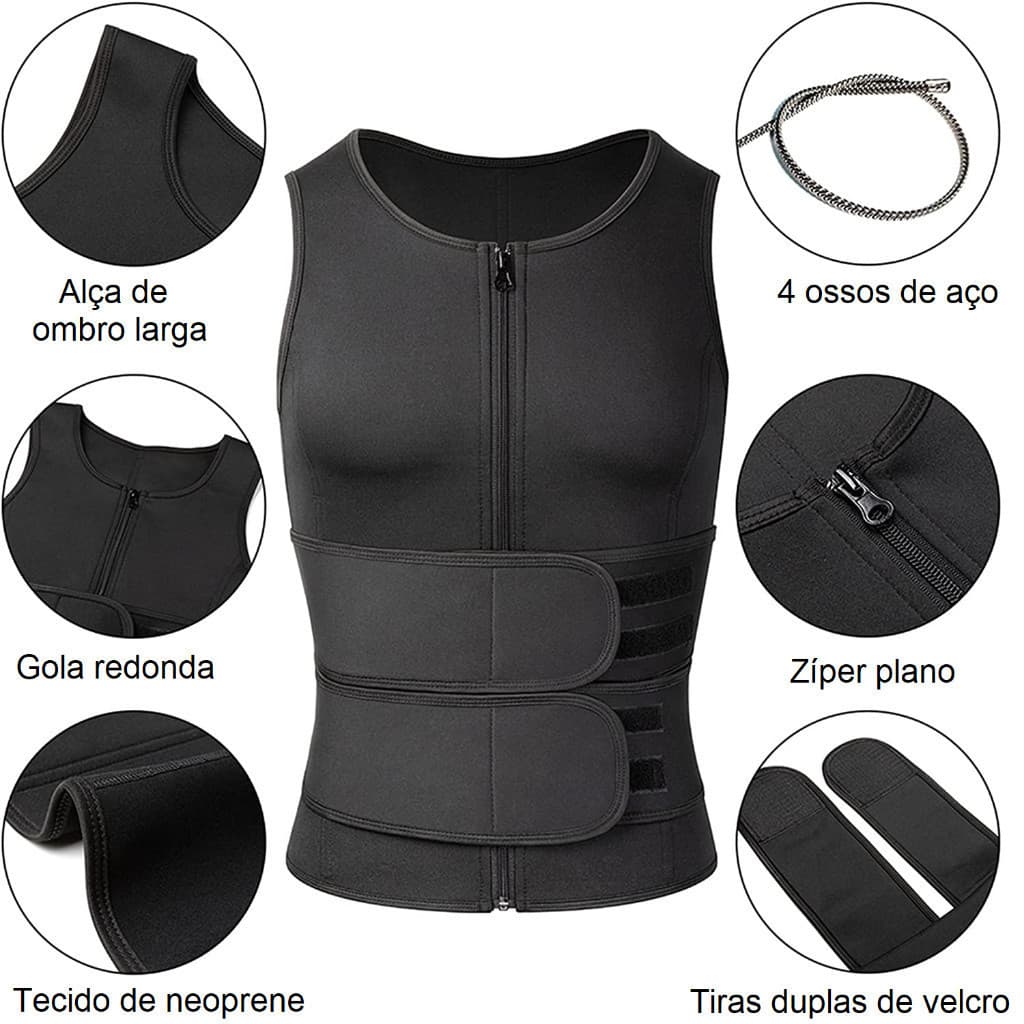 Cinta Abdominal Masculina Modeladora Corporal Power Colete Ajustável Redutor De Cintura Sauna Queima Gordura