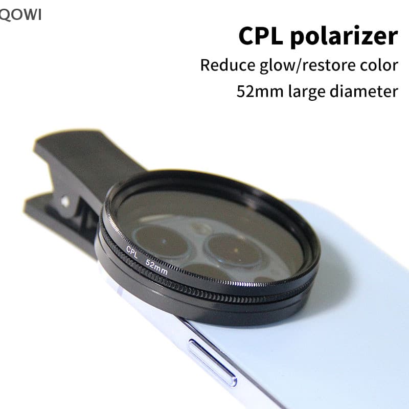 qo 37MM/52MM Filtro CPL Câmera Circular Preto Acessórios Universal Com Clipe Portátil Telefone Polarizador Lente Grande 