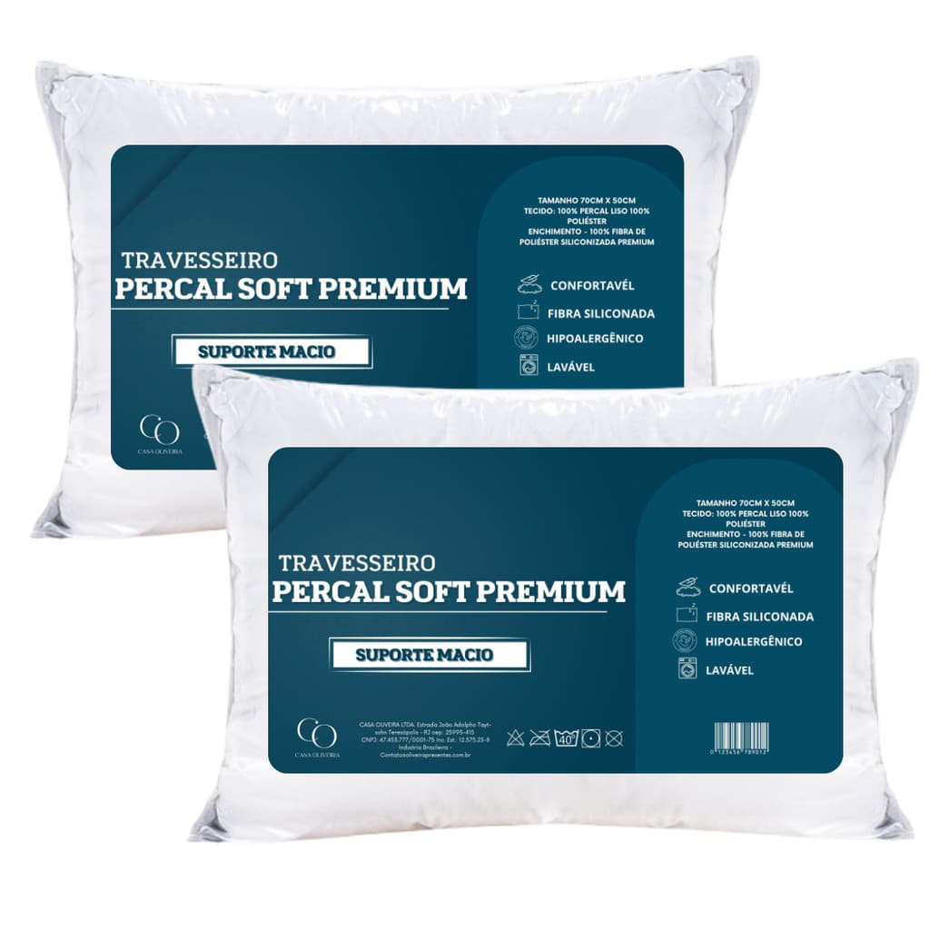 Kit 2 Travesseiro Percal Premium Padrão Hotel 70x50cm Soft Premium Macio Antialérgico Antimofo