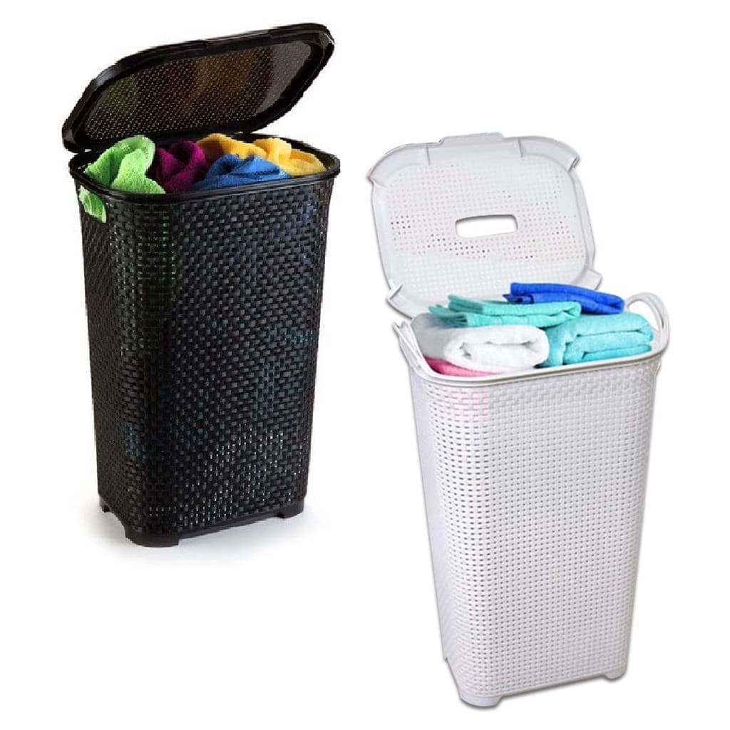 Cesto de Roupas Basculado Rattan 50 Litros Grande C/ Tampa E Alça Para Organizador Lavanderia