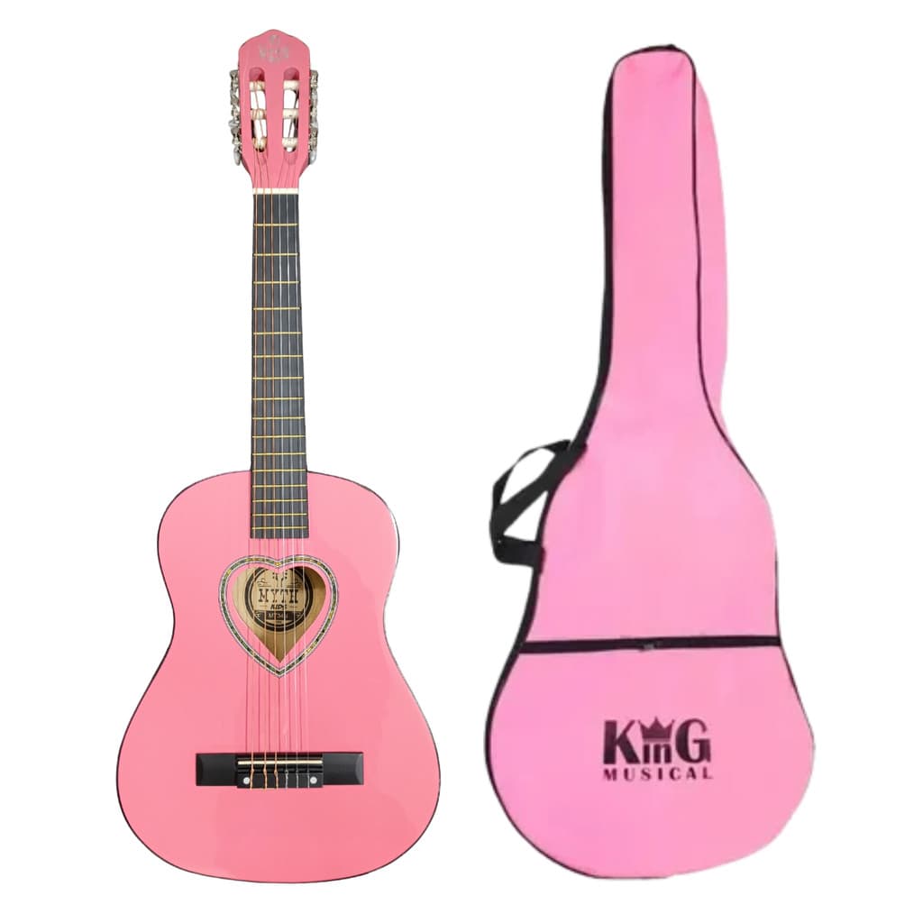 Kit Violão de Nylon e Capa Rosa Infantil Pink Heart MYTH 3/4