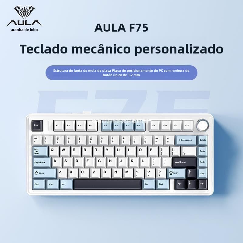 Teclado Gamer Aula F75 Bluetooth 2.4g Sem Fio Com Fio Modo Três Mecânico Para Pc Laptop Pbt RGB