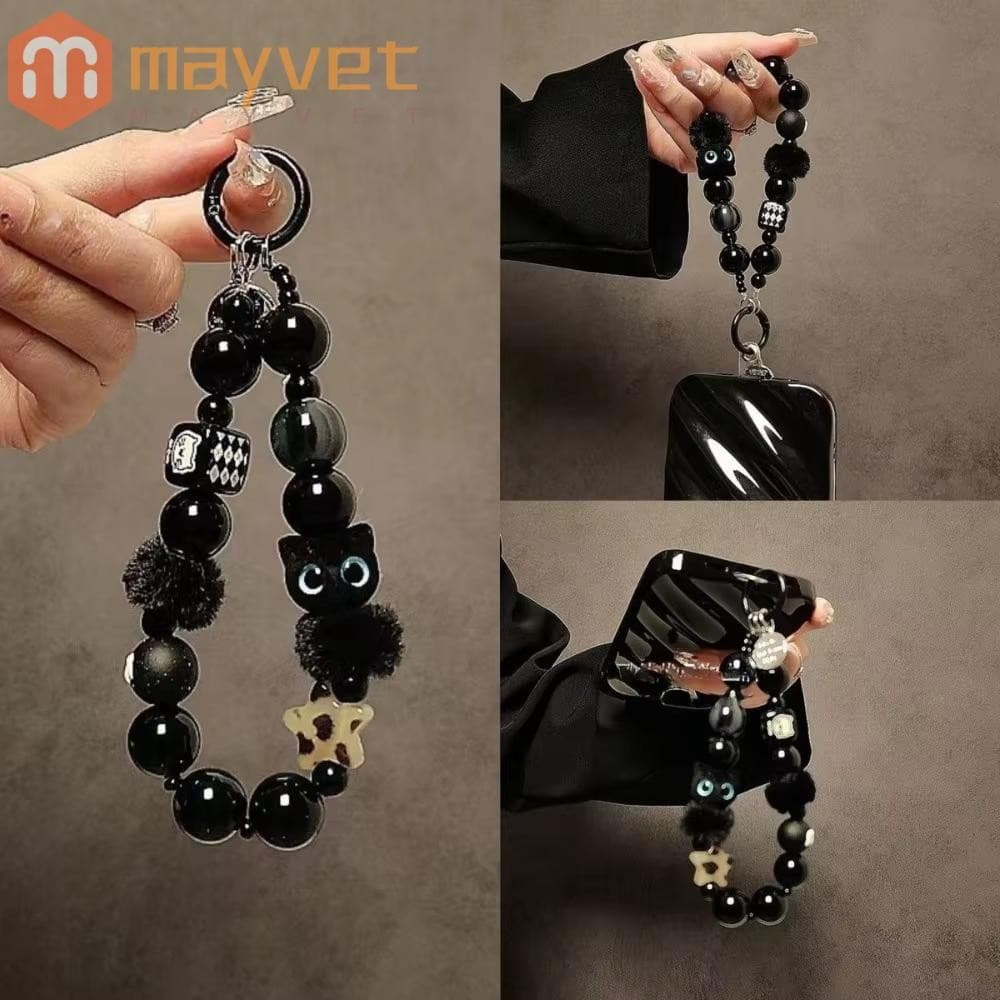 Cordão Para Celular MAYVET , Alça De Pulso De Gato De Desenho Animado De Pelúcia , Chaveiro De Carro Preto Com Corda Ant