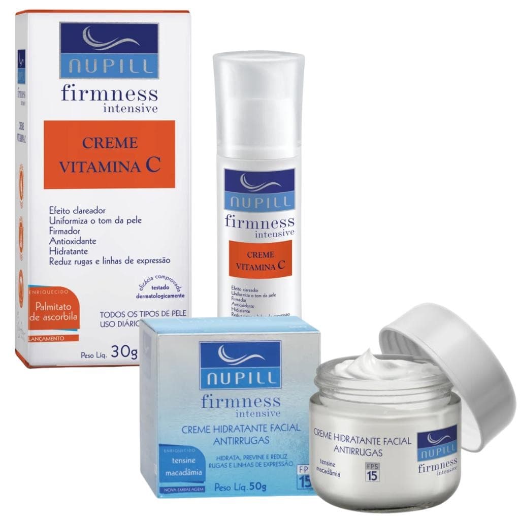 Kit Nupill Creme Facial Clareador Vitamina C Intensive 30g E Creme Antirrugas Tensine Macadâmia 50g
