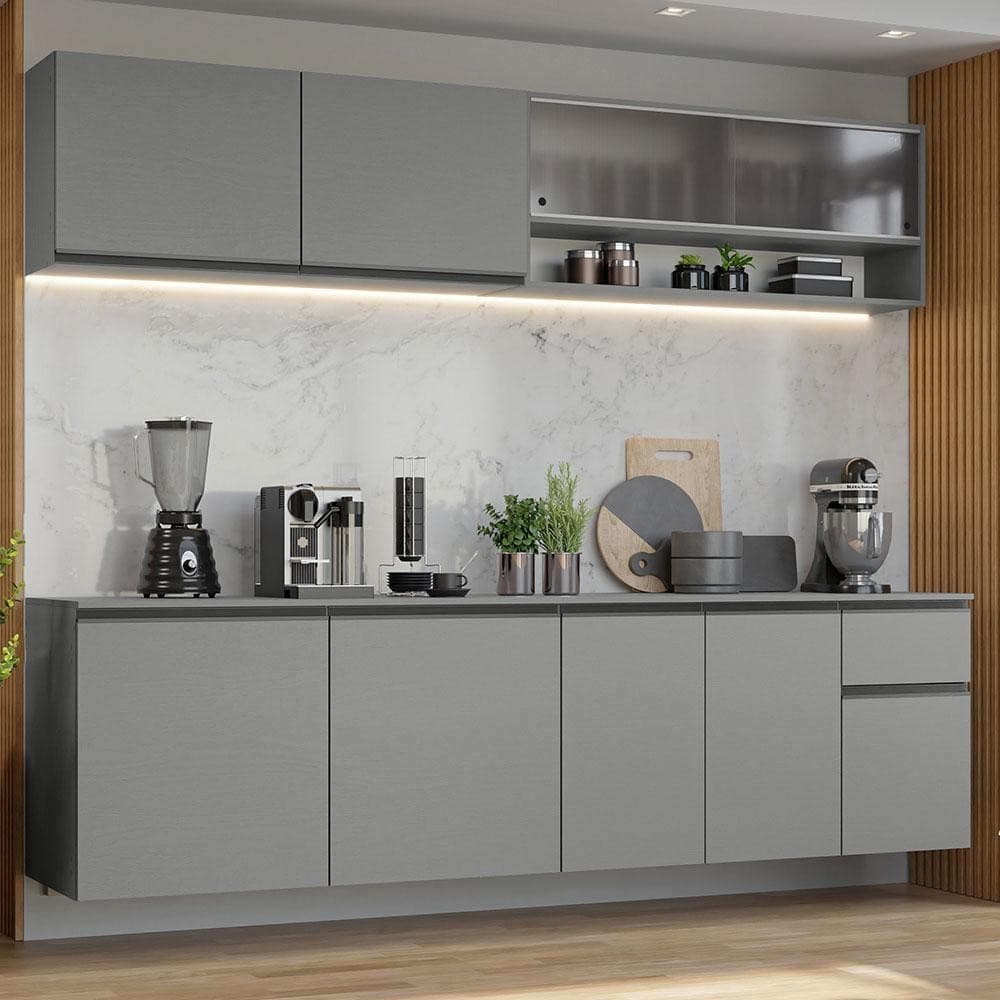 Armário de Cozinha Completa 240 cm Suspenso Nice Madesa 04
