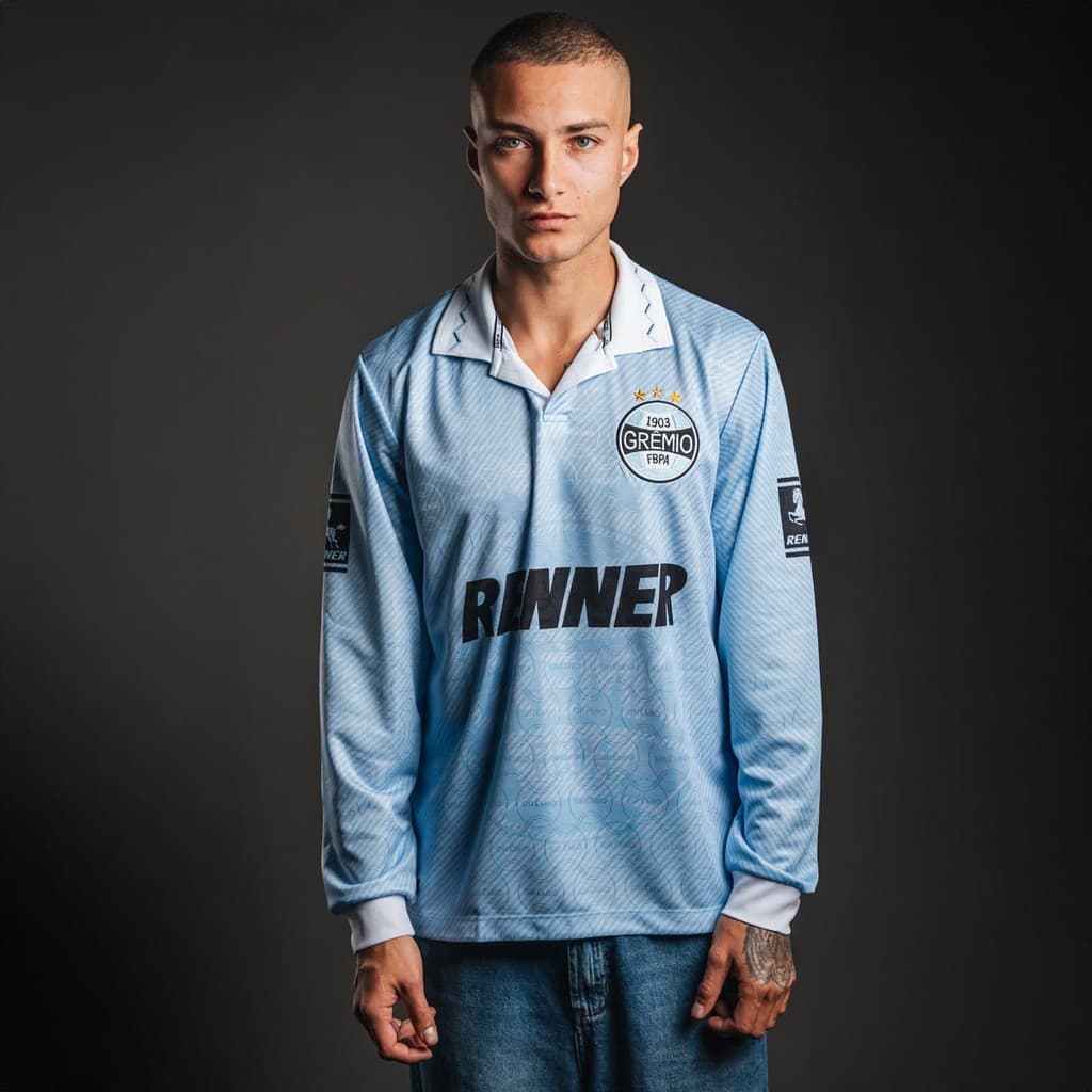 Camisa Grêmio Retrô 1995 Celeste Manga Longa Masculina Oficial
