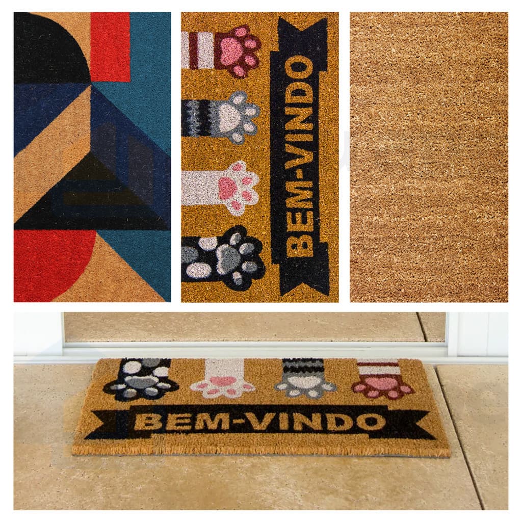 Tapete Capacho de Porta Carpete Fibra de Coco Bem-Vindo Vários Modelos Estampado Decoração 60x33cm