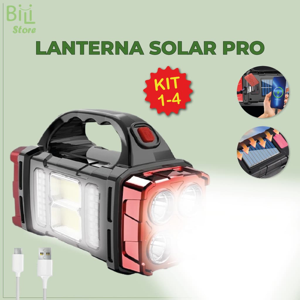Lanterna Holofote Solar Pro Led Super Potente Recarregável com USB Luz Fria e Quente