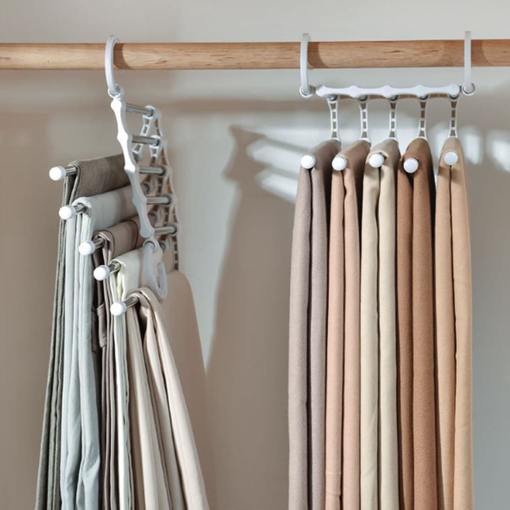 Kit Cabide Multifuncional para Calças e Roupas de Inox com 5 Divisórias Branco