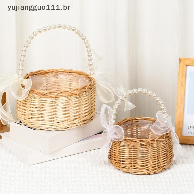 # Novo Cesta De Arranjo De Flores Amarelas De Vime De Salgueiro Pequena Tecido Resistente Artesanal .