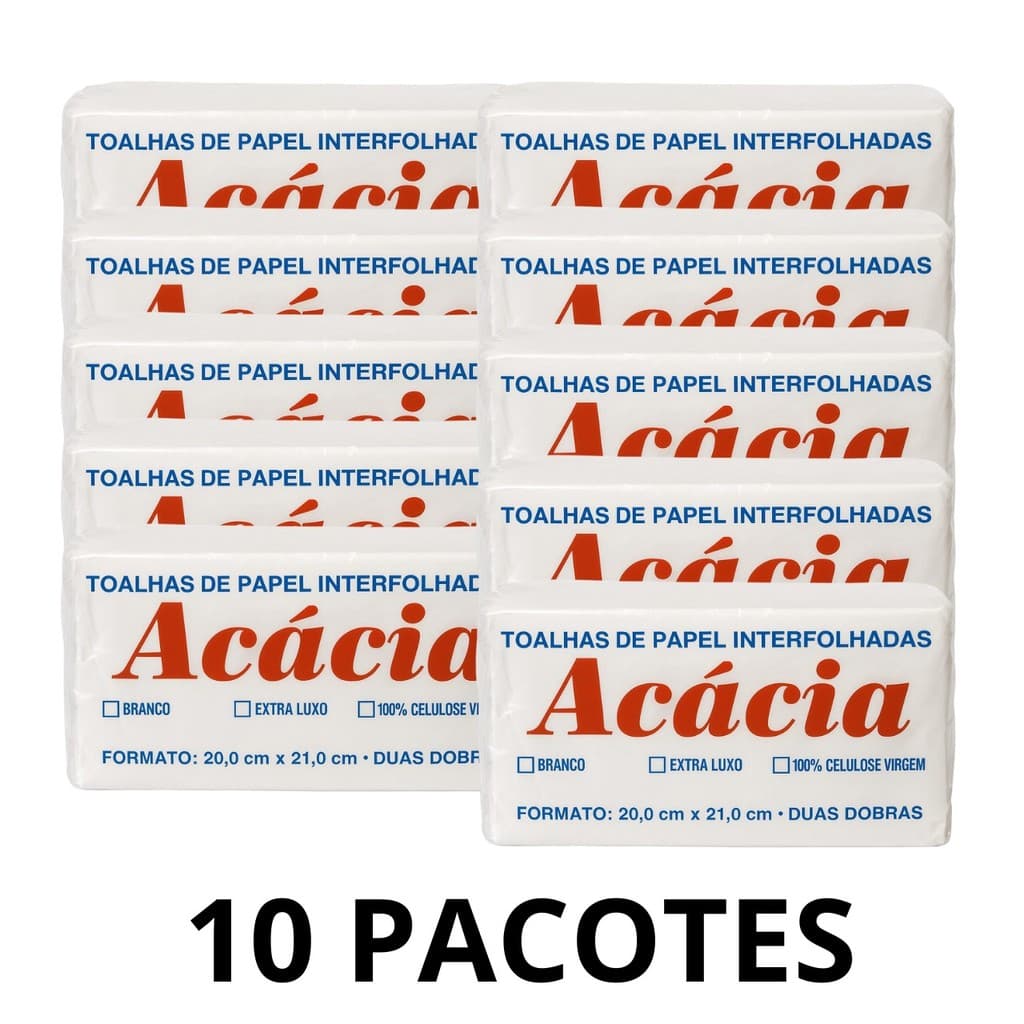 10 Pacotes Toalha Interfolhada papel 2 dobras 20x21 Interfolha Branco