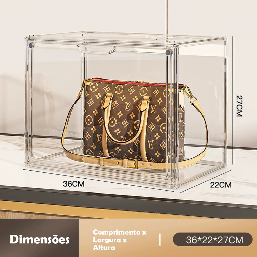 Caixa Organizadora Bolsas Acrílico Grande Transparentes Multifuncional Empilhável Resistente a Poeira e Humidade