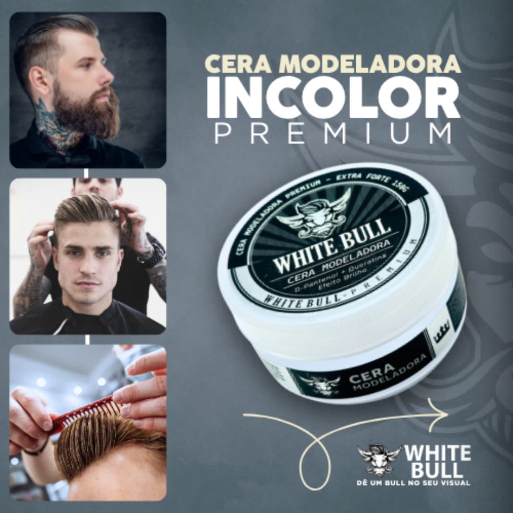 Pasta Cera Modeladora Efeito Molhado Masculina White Bull 150g