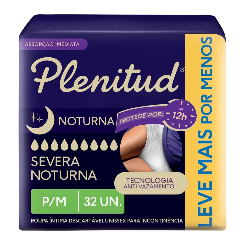 Plenitud Roupa Íntima Noturna para Incontinência P/M 32 Un