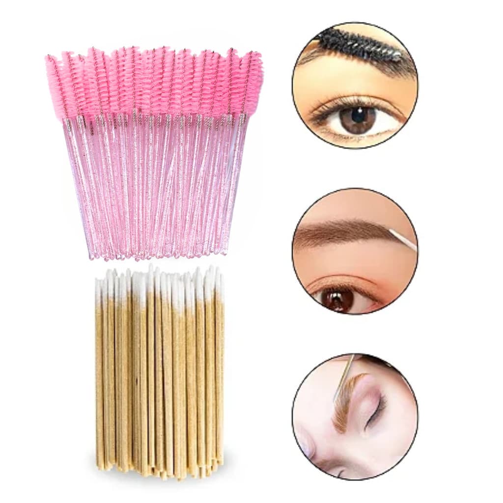 Kit Pincel Escova +  Palitos Algodão Sobrancelha Unhas Design Sobrancelha Salão Studio Henna